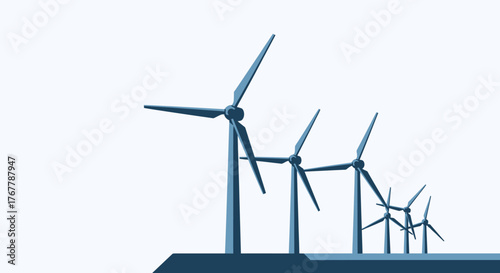 Wind Turbines Generating Clean Energy on a Bright Day.