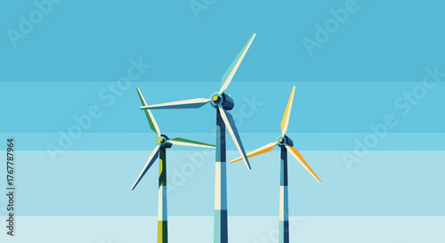 Wind Turbines Against a Blue Sky - Renewable Energy Generation.