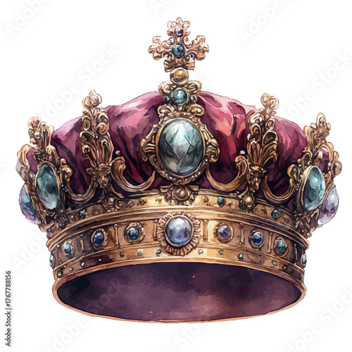 Queenas Crown, watercolor illustration vector, isolated on a white background.