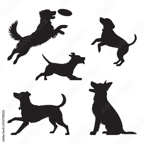 Dog Action Poses Silhouette Vector Set