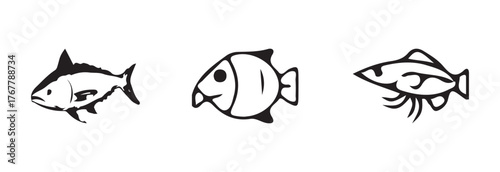 Fish icon vector set , fisheries logo symbol, seafood symbol, graphic design of fish in ocean, vector illustration eps 10.