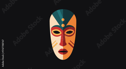 African tribal mask with vibrant colors and intricate design details.