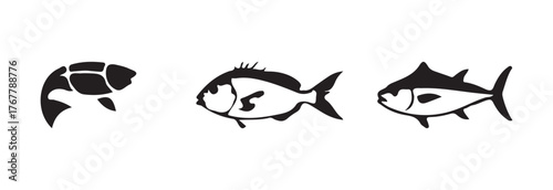 Fish icon vector set , fisheries logo symbol, seafood symbol, graphic design of fish in ocean, vector illustration eps 10.