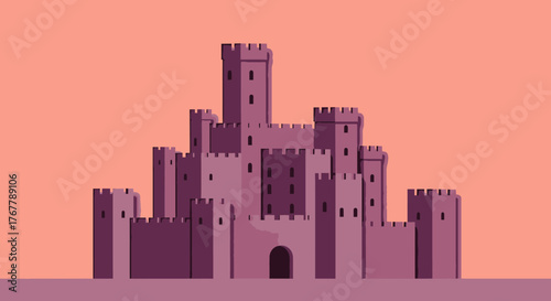 Ancient Stone Castle with Towers and Walls.