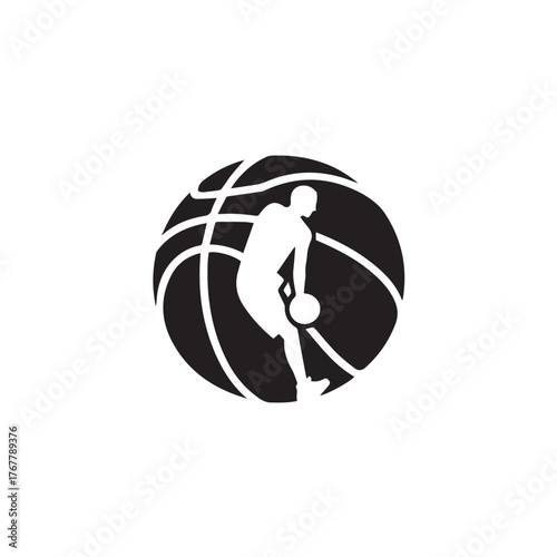 Basketball Player Dribbling Logo Vector Icon