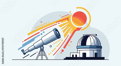 Astronomical Equipment Telescope and Observatory Dome Illustration.