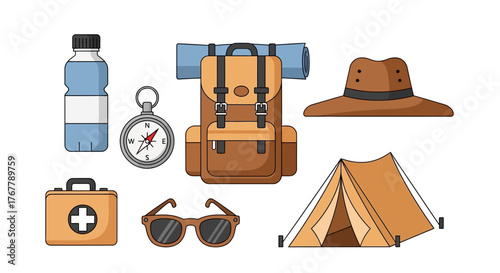 Camping and Hiking Gear Essentials Collection for Outdoor Adventures.