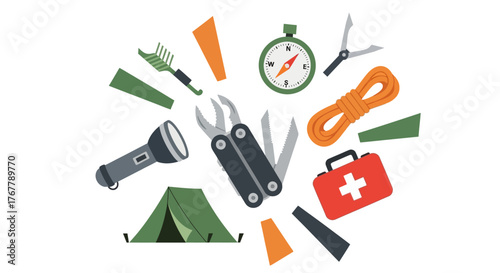 Camping and survival gear collection for outdoor adventures.