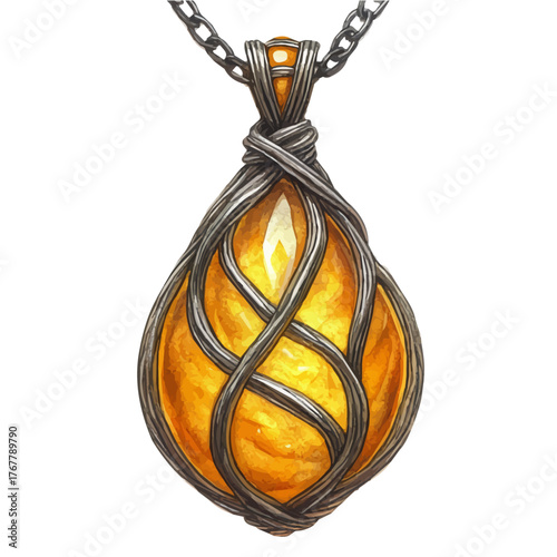 Pendant Necklace, watercolor clipart vector, isolated on a white background.