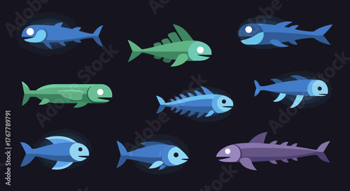 Cartoon Fish Collection - Diverse Aquatic Creatures.