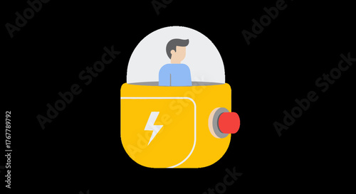 Cartoon Toaster with Person Inside, Electric Power Concept.