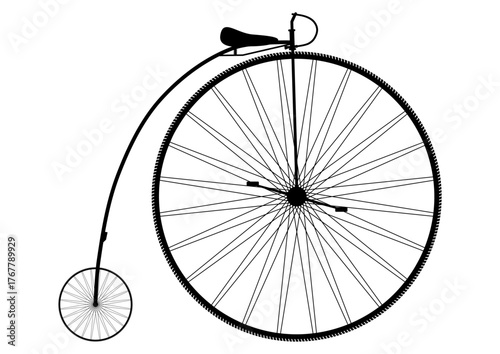 Bicycle. Silhouette of a vintage bicycle with a large wheel. Vector.