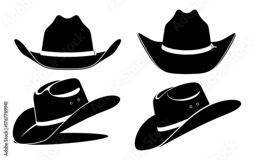 Set of cowboy hats in different styles, vector illustration, western fashion