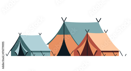 Collection of colorful camping tents arranged in a row for outdoor adventures.