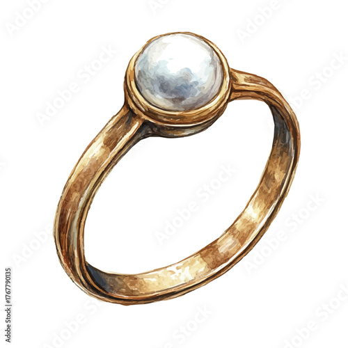 Pearl Ring, watercolor drawing vector, isolated on a white background.