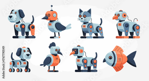 Collection of Cute Cartoon Robotic Animal Pets.