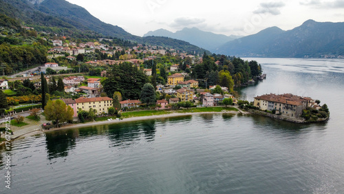 The famous Lierna beach on Lake Como seen from above.