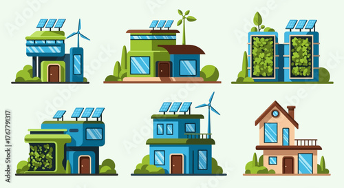 Collection of Eco-Friendly Houses with Renewable Energy Sources.