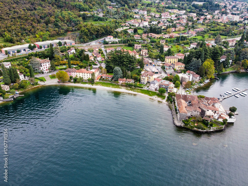 The famous Lierna beach on Lake Como seen from above.
