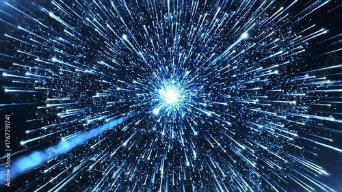 Dynamic Blue Energy Burst Abstract Background Hyperspace Travel Effect with Streaking Light Particles Futuristic Cosmic Explosion for Sci-Fi Projects Warp Speed