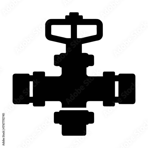 Illustration of a black gate valve for plumbing systems and industrial water control equipment