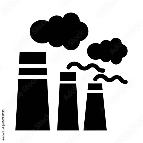 Industrial pollution factory emissions causing global warming climate change illustration