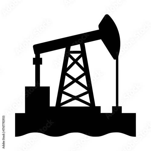 Oil pump jack silhouette vector image for petroleum industry and energy production resources use