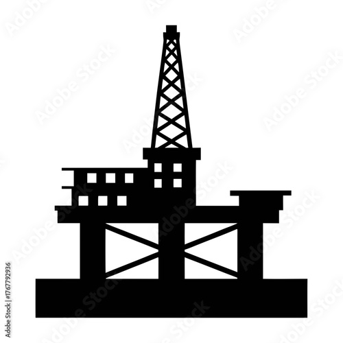 Oil rig platform drilling offshore silhouette vector image for energy industry and petroleum extraction