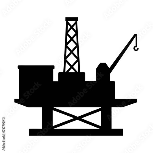 Oil rig platform offshore drilling silhouette vector illustration petroleum industry energy