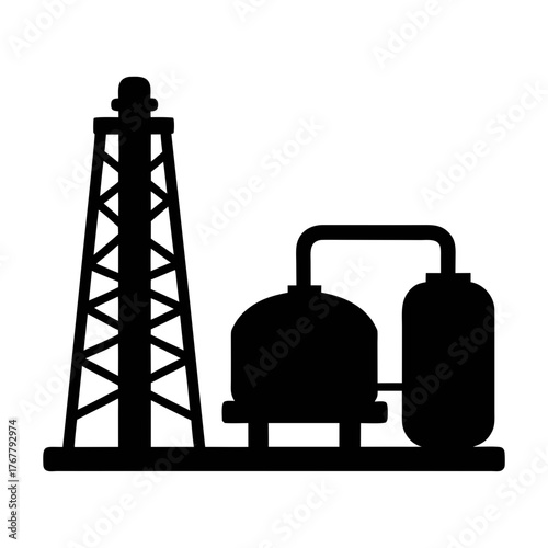 Oil refinery plant silhouette vector illustration for industrial and energy resources design