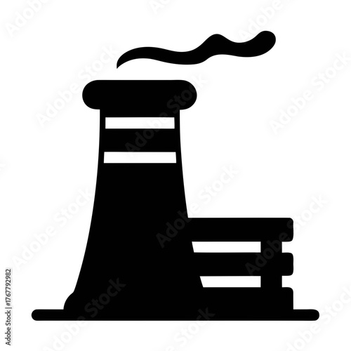 Industrial factory plant silhouette vector icon for manufacturing and energy production use