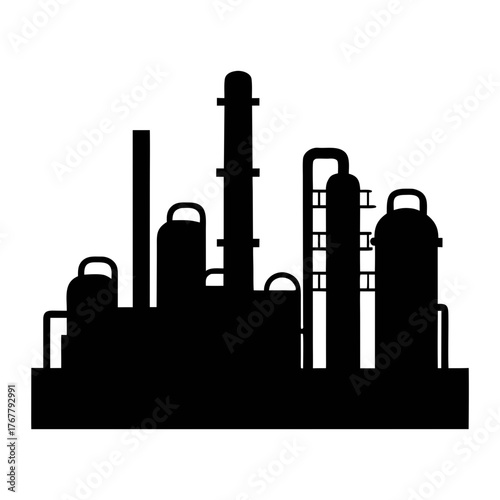 Industrial plant silhouette vector illustration for manufacturing and processing industry design needs
