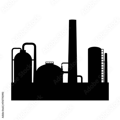 Industrial factory silhouette vector illustration of manufacturing plant and refinery complex design