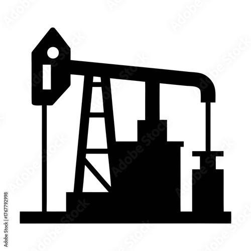 Oil well drilling rig silhouette vector illustration for energy industry and resource extraction