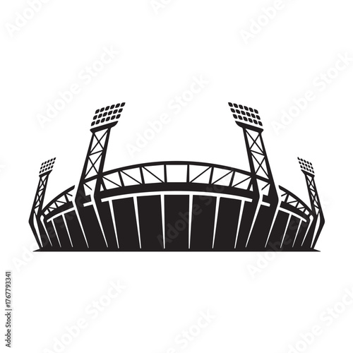 Modern Stadium Arena with Floodlights Silhouette Vector