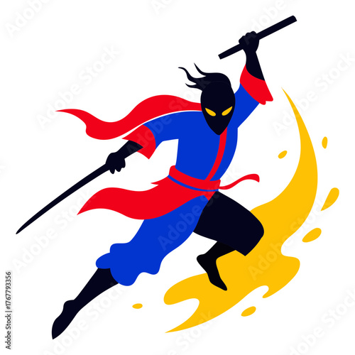 Vector art illustration of warrior on red blue yellow colors