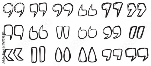 Set of Commas text doodle style. Quotation mark doodle hand drawn set. Quotation marks drawing for quotes template,vector illustration.