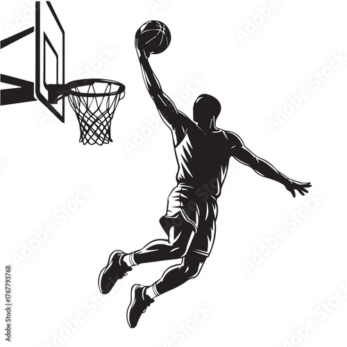 Basketball Player Dunking Silhouette Vector