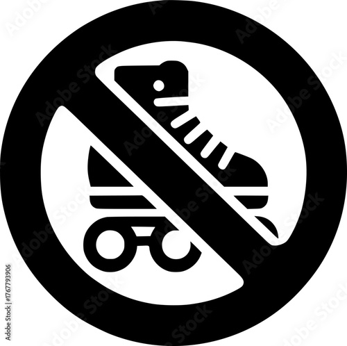 No roller skates prohibition sign vector illustration. Flat style sign, symbol, vector, art