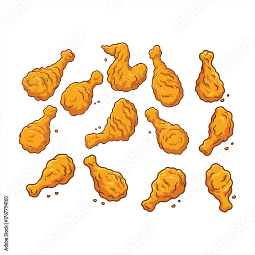 Fried Chicken Drumsticks Vector Illustration Scatter Pattern