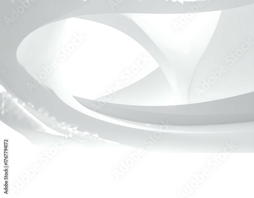 Abstract view of white curved surfaces against a black background, featuring stark light and shadows