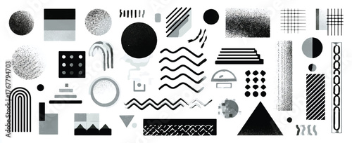 Abstract Monochrome Geometric Pattern with Textured Shapes for Modern Design and Creative Backgrounds Ideal for Graphic Design Projects and Artistic Presentations