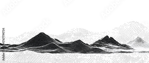 Abstract Mountain Landscape with Dotted Halftone Texture Black and White Minimalist Design for Modern Backgrounds and Creative Projects Exploration