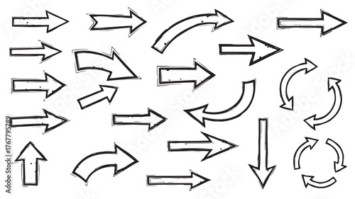Collection of various arrow shapes and directions, hand-drawn style.