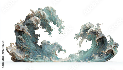 Abstract Ocean Waves with Painterly Textures and Dynamic Movement in Light Blue and Gray Colors with a Minimalist White Background for Modern Art Prints and Design Elements