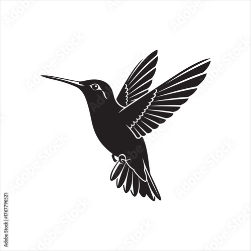 Elegant minimalist black and white hummingbird in flight vector art