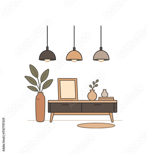 hanging pendant lights interior lighting and modern decor flat vector illustration style isolated on white background