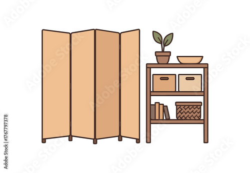 folding screen room divider and space organization flat vector illustration style isolated on white background