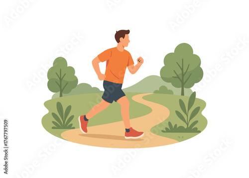 jogging path outdoor activity and fitness motivation flat vector illustration style isolated on white background