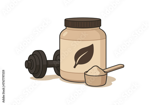 organic protein powder post workout nutrition and strength flat vector illustration style isolated on white background